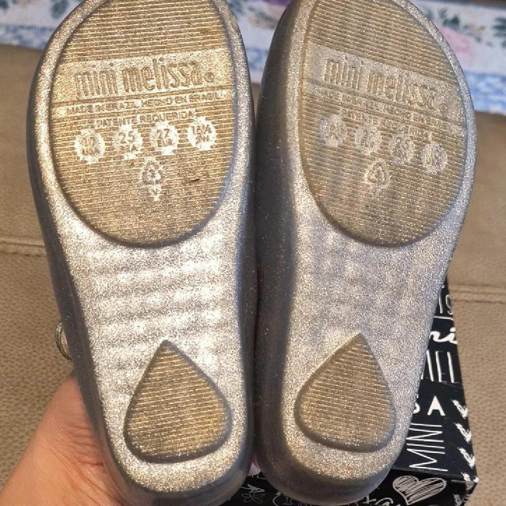 Mini Melissa Glittery Silver Butterfly Mary Janes GUC Sz 10.